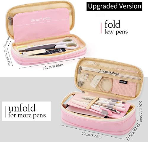 Image of Large Capacity Pencil Case Pouch, Cute Aesthetic Big Capacity Zipper Cases Pen Portable Office Stationery Makeup Bag, Desk Organizer for College Adults Women Men (CR-Pink)