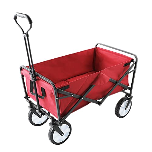 Hand Cart, Garden Cart, Beach Cart, Wheelbarrow, Folding Wagon Cart, Rolling Collapsible Garden Cart, Outdoor Utility Wagon Large Size (Red) #TOP15