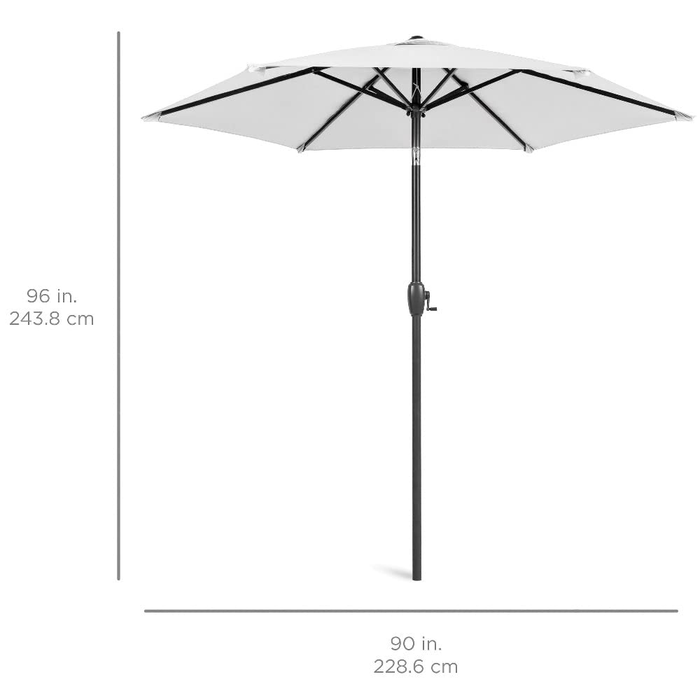 All Weather Solid Heavy Duty Jet Black Market Outdoor Umbrella For Patio 7.5 Ft With Push Button Tilt & Easy Crank Lift | Sturdy Aluminum Metal Pole UV Water Resistant Rust Free Stable Air Vent