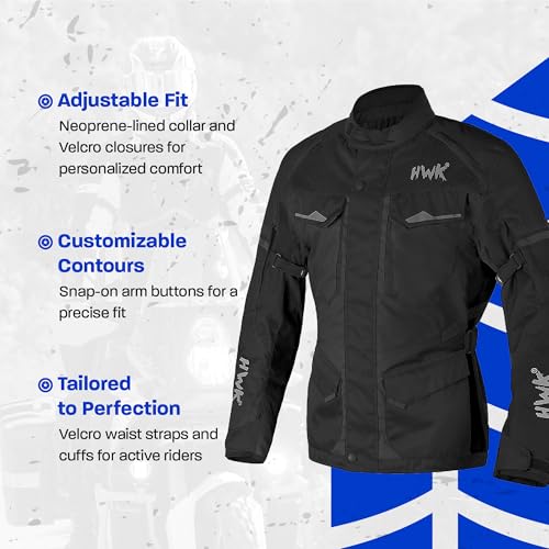 HWK Adventure Touring Motorcycle Jacket for Men, Water Resistant Cordura Textile Biker Jacket for Men, Durable and Stylish Moto Gear with CE Armor for Enduro Motorbike Riding - Black, XL - Image 4