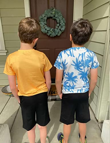 Image of GERU Boy Shorts Sets Hawaiian Outfit Kid Leaves Floral Short Sleeve Shirt Top+shorts Suits
