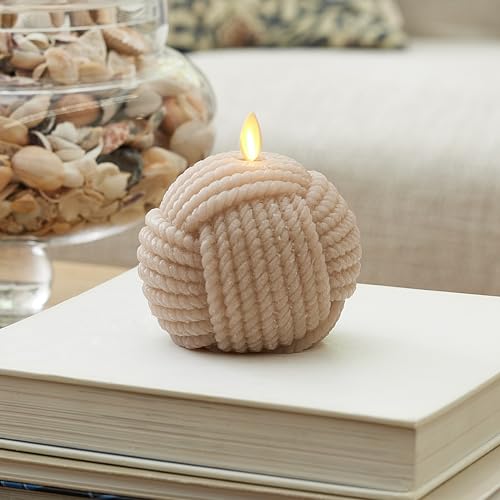 Image of Luminara - Flameless Holiday Crystal Beads Glitter Sphere Candle - Timeless Taupe Rope Ball - Pack of 1-4x4.25 - Auto Timer Built-in 5-Hour Timer