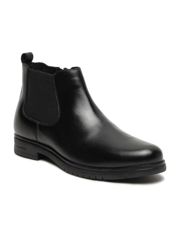 Men's Solid Leather High Ankle Boots | Mid Top Leather Chelsea Boot for Men | (Black, 45)-image-17