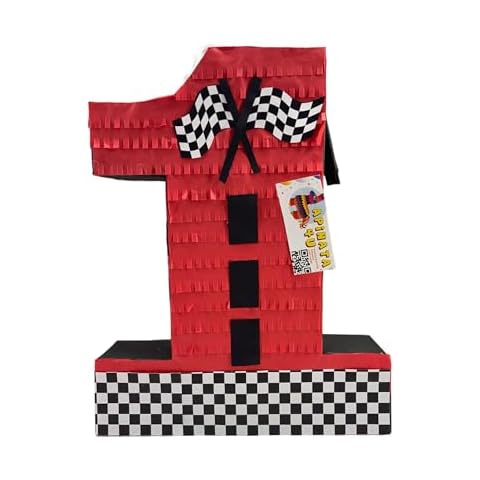 APINATA4U Number One Race Car Pinata, Red Checkered Flag Pinata for First Birthday, Racing Theme Party Supplies, Race Track Decor, Kids Car Pinata, Boys 1st Birthday, Race Car Checkered Flag Design Cover
