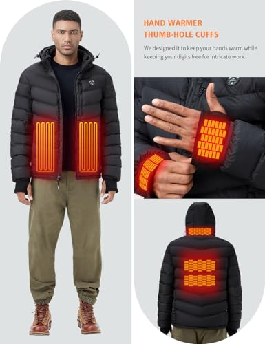 Men's Heated Jacket With 12V Battery Pack-Insulated Lightweight Hooded Hand-Heating Electric Heated Puffer Jacket4