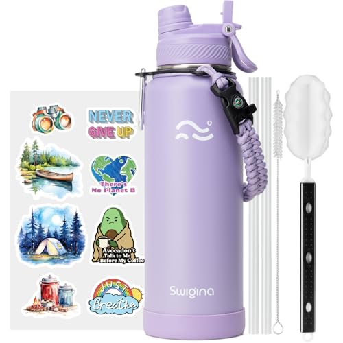 Image of Swigina [2-IN-1 LID] Insulated Water Bottle with Silicone Boot (36hrs Cold /18hrs Hot) - DIY Stickers, Leakproof, BPA Free, 40 oz