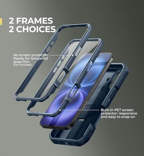 Image of Dexnor for iPhone 16 Case with Slide Camera Cover & Adjustable Kickstand & Built-in Screen Protector,Compatible Wireless Charging Shockproof Bumper Cases Heavy-duty Magnetic Protective Cover,Navy Blue