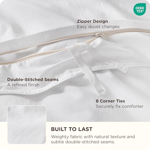 Bedsure Cotton Duvet Cover King - Luxury Slub Weave 100% Cotton Duvet Cover with a Linen Like Textured, Easy Change Durable Bedding, Bright White, 104" x 90"