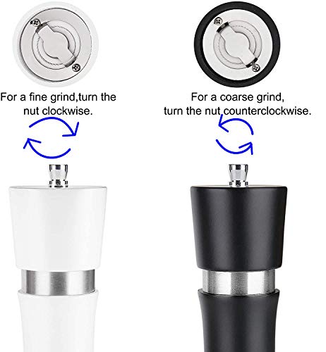 Set Of 2 Oak Wood Salt And Pepper Grinder Pepper Mill Kit Manual Ceramic Rotor With Adjustable Coarseness (White And Black Grinders Set) #TOP2
