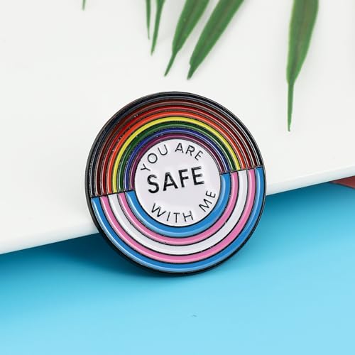 Image of LGBT Rainbow Pride Pins YOU CAN BE YOURSELF WITH ME /YOU ARE SAFE WITH ME Enamel Lapel Pin LGBTQ Pride Ally Pin Progress Pride Brooch Badge Pin for Shirt Backpack Hat Pride Month Decoration Jewelry