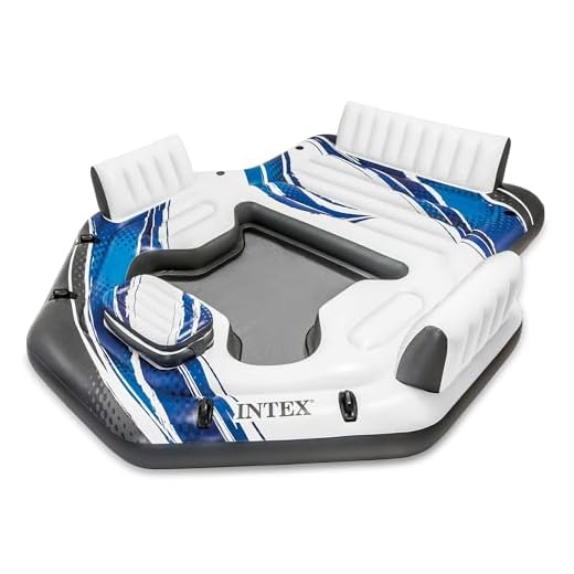 Intex Blue Tropic Inflatable Lake or Swimming Pool Island Water Floating Lounger Raft with Backrests, Built-in Cooler, and 4 Cupholders