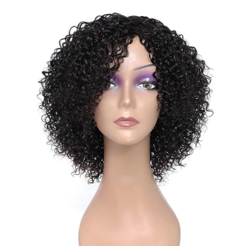 HUA Curly Human Hair Wigs for Black Women Glueless Short Wear and Go Glueless Wig Kinky Curly Bob Wig Human Hair Short Ready to Wear Wigs for Women Natural Black Daily Use 150% Density
