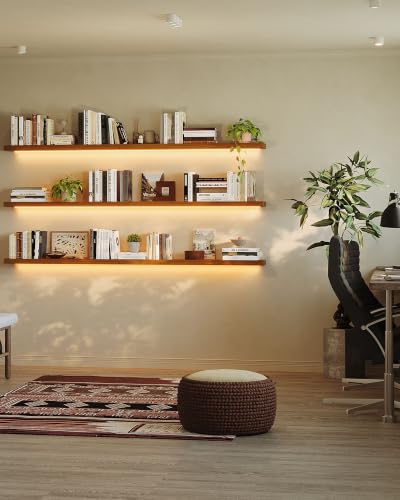 Image of ROGMARS 72 Inches Long Walnut Floating Shelves with Led Light