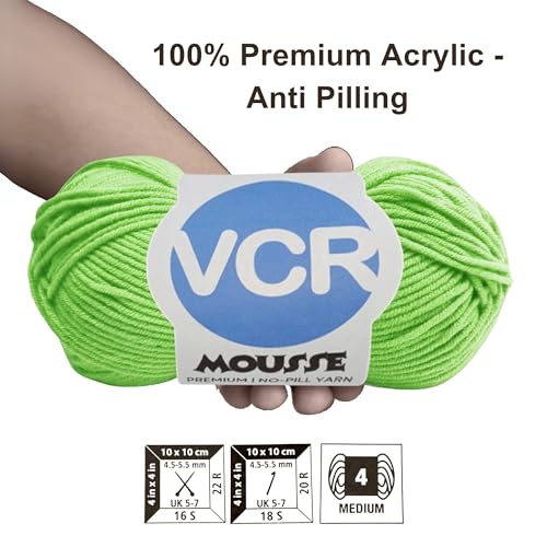 Image of VCR 4 Ply Spring Green Yarn, 100 Grams Hank, 190 Meters Length, Acrylic Ball for Crochet and Knitting, Soft Crosia Threads, Pack of 1 Yarn, Suitable for DIY Crafts