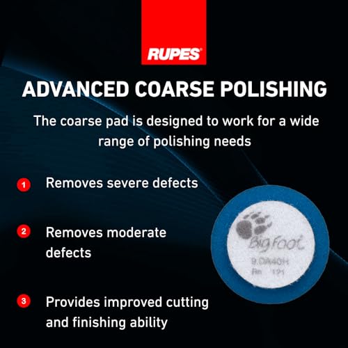 Image of RUPES 9.DA40H /6 Pack of 12 Blue D-A Coarse Cutting Foam Pads 40mm | Ideal for Paint Correction & Gloss Enhancement | Mild to Severe Defect Removal | Compatible with 1.5 inch Backing Plate