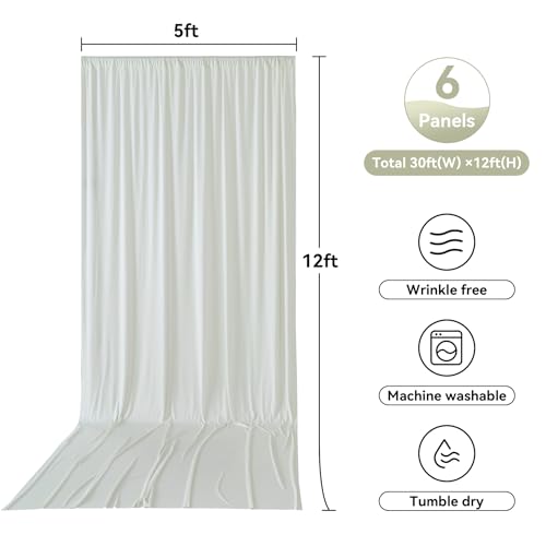 Image of 6 Panels 5x12ft Ivory Backdrop Curtains for Parties, Wrinkle Free Polyester Ivory Photo Backdrop Drapes 12 ft Long Back Drop Cloth for Wedding Birthday Photography Background Party