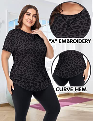 COOTRY Plus Size Workout Tops for Women Short Sleeve Loose fit Shirts Athletic Gym Yoga Clothing3