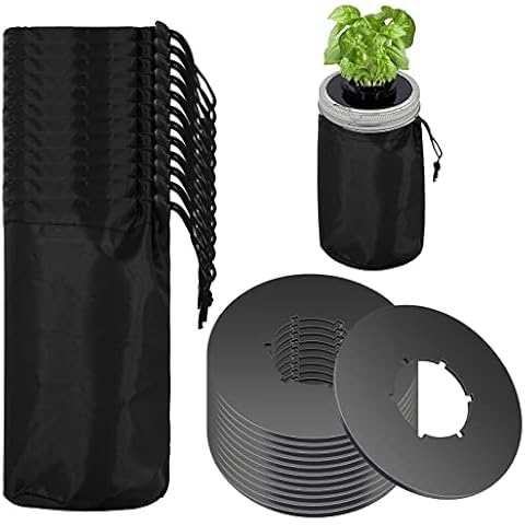 12Pcs Kratky Lids Wide Mouth Hydroponic Cover Lids, Kratky Mason Jar Lids with 12Pcs Kratky Blackout Sleeves Kratky Lid Insert Hydroponic Lids Kratky Hydroponics Supplies with Hole for Mason Jars Cover