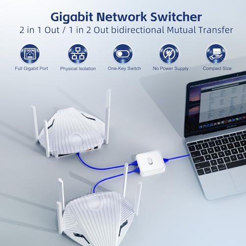 Image of Binardat Gigabit Network Switcher, Passive Ethernet Selector, in /Out to A or B Network, Bidirectional Manual Switcher, No Power Required (White)
