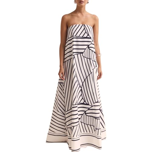Image of Zwirelz Women Strapless Maxi Dress Boho Floral Print Flowy Long Tube Dress Off Shoulder Loose Beach Sundress