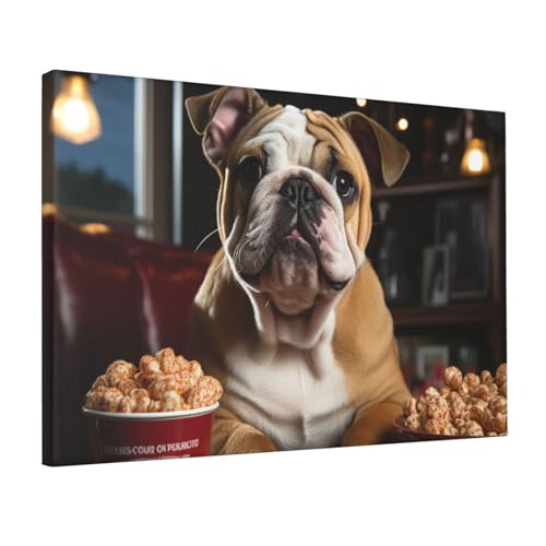 Impression sur toile bouledogue pop-corn poster sans cadre 30x45 cm