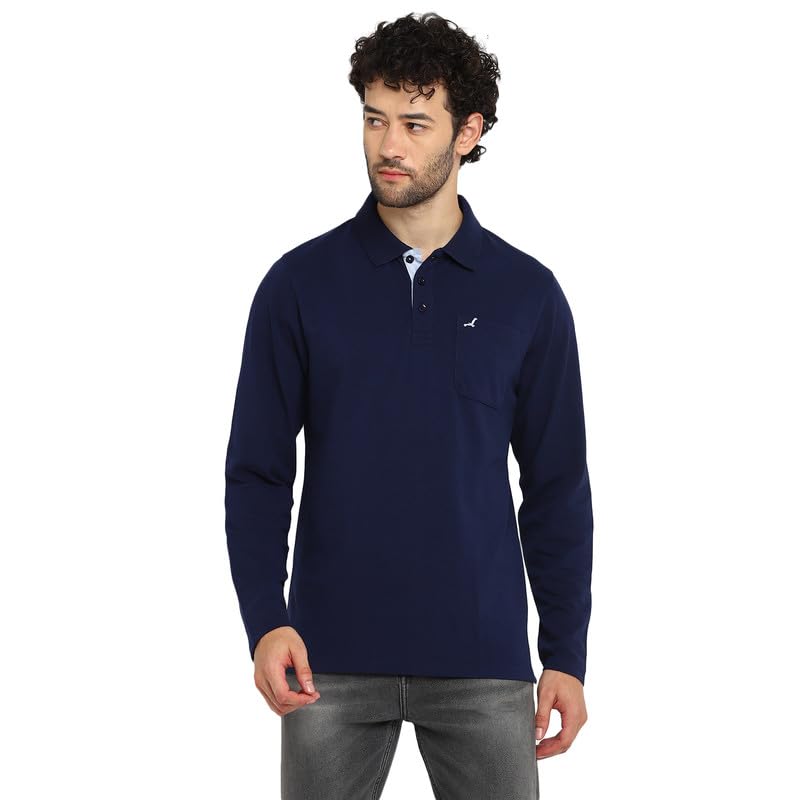 Image of AMERICAN CREW Men's Cotton-Poly Regular Full Sleeve Polo T-Shirt with Pocket
