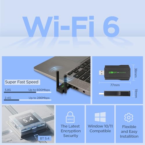 Image of UNIGEN 900Mbps Dual Band WiFi USB Adapter with Bluetooth 5.4 | 2.4GHz & 5.8GHz Wireless WiFi Dongle 5g | Driver-Free | Supports Windows 10 /11 | High-Speed USB WiFi Receiver for PC & Laptop