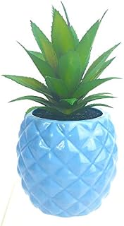 Artificial Succulent Plant 7.8" Porcelain Pot Pineapple Shape Home & Garden Decoration (Rose Gold)