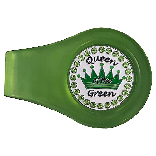 Giggle Golf Colored Ball Marker Clip with A Bling Golf Ball Marker | Great Golf Gift for Women Golfers (Green Queen of The Green)