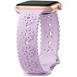 Maledan 3D Raised Floral Band Compatible with Apple Watch Bands Women 44mm 45mm 41mm 40mm, Designer Cute Lace Cutout Engraved Silicone Sport Band for iWatch Series 10 9 8 7 SE, Lavender