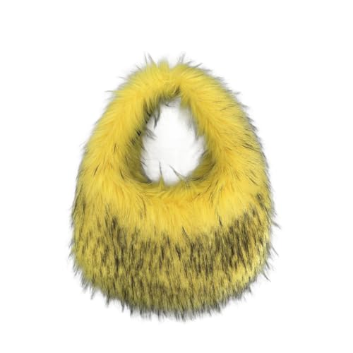 Image of Faux Fur Hobo Shoulder Bag for Women - Large Cute Fluffy Tote Plush Handbag Y2K Furry Purse