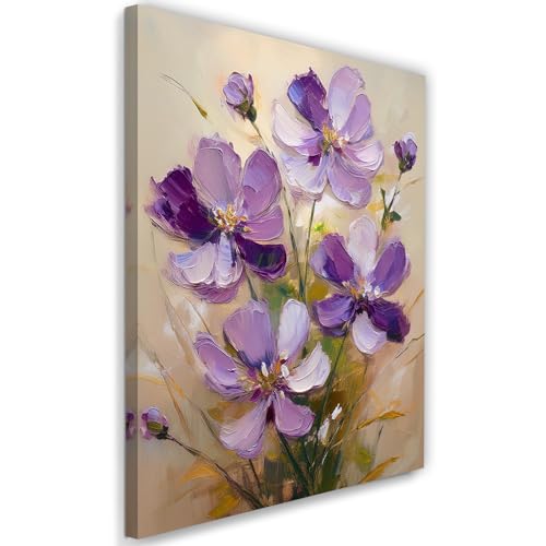 Feeby - Tableaux Decoratifs - Tableau Salon Grand Format - Fleurs violettes peintes - 40x60 1partie...