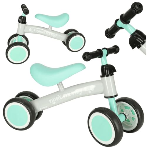 Quadriciclo para niños de 1 a 3 años sin pedales – verde/rosa (verde agua)