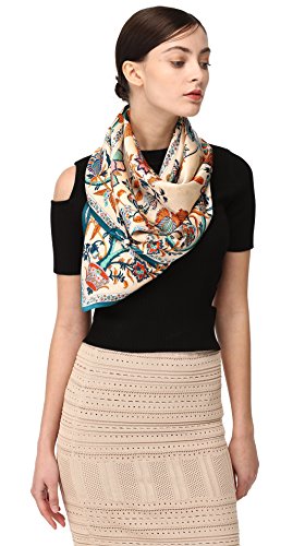 Jeelow 100% Luxurious Mulberry Silk Extra Large Square Scarf Shawl Wrap For Women 16 Mommes 42x42 Inch For Evening Dresses