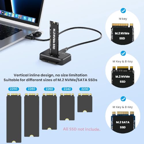 Cablecc USB-C USB3.0 Tipo-C a M.2 NVME M-Key/SATA 2.5" miniatura 6