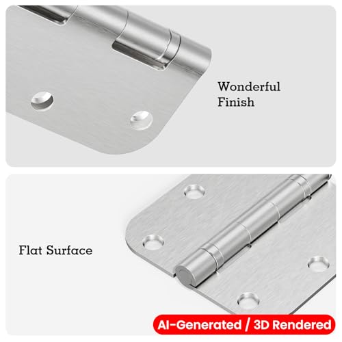 Image of 12 Pack Brushed Nickel Hinges 3.5 Inch X 3-1 /2 inch 5 /8 inchRadius Durable No Squeak Rounded Interior Exterior Integral Ball Bearing Door Hinges for Flat Bifold Office Bedroom Dorm Indoors New Home Essentials