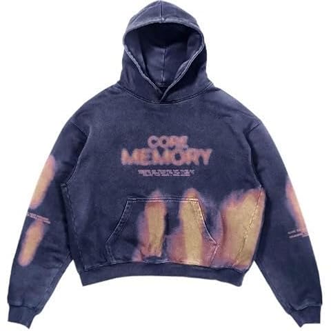 Pooyikoi Men's Graphic Pullover Hoodie Hooded Retro Y2K Hoodies Gothic Casual Alphabet Blast Print Pattern Skull Sweatshirts (blue,M,Medium) Cover