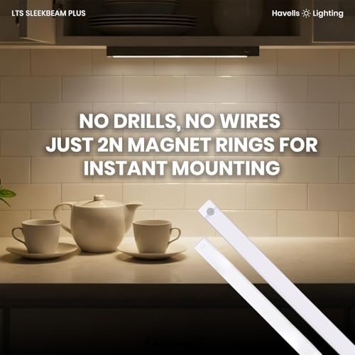 Image of Havells SLEEKBEAM NEO 300MM 1W Rechargeable Motion Sensor LED Light for Wardrobe, Closet, Cabinet, Kitchen, Under Stairs, Drawer, Shelf, Garage, Quick Magnetic Self Installation| Type-C Charging