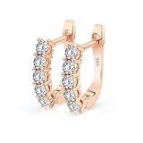 Aros de Oro Rosa 585 con 10 Diamantes 0.6 ct - Pendientes de Aro para Mujer en Oro Auténtico - Joya Clásica