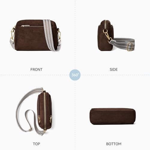 Image of BOSTANTEN Small Crossbody Purse for Women Triple Zip Cell Phone Leather Handbag with Colored Shoulder Strap