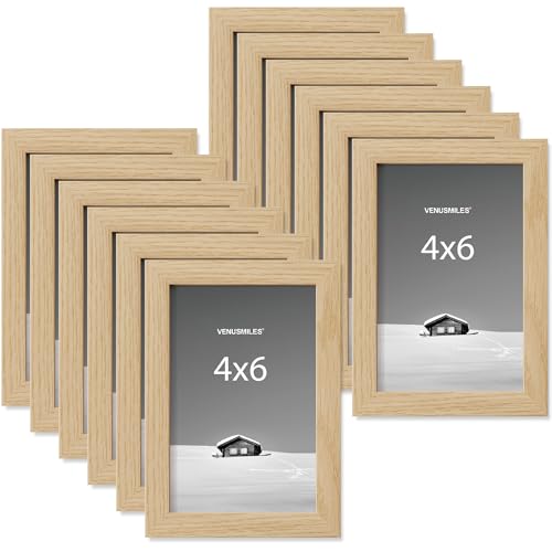 4x6 inch Picture Frame, 4x6 Photo Frames with 3.5x5 Removable Mat - High Definition Plexiglass - Vertical and Horizontal Display - Wall Hanging Frame - Oak Color, 12 Pack