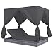 Produktbild vidaXL Sonnenliege mit Vorhängen Gartenliege Lounge Doppelliege Relaxliege Sonnenbett Doppelbett Gartenmöbel Liege Liegestuhl Poly Rattan Grau