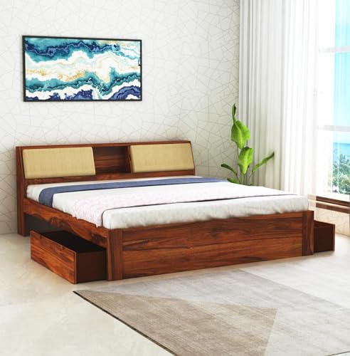 Image of FurnitureSheesham Mayor King Size Bed for Bedroom /Home /Hotel /LivingRoom 2 Drawer Storage Solid Wood King Drawer Bed | Finish Color - Brown 2D, DIY