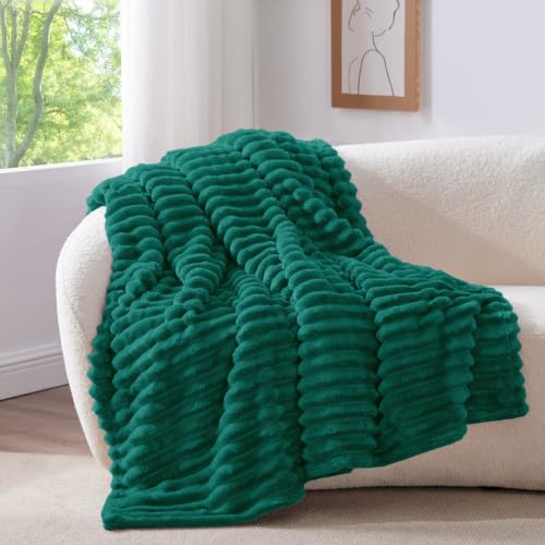 Image of BEDELITE Ribbed Twin Blanket for Couch & Bed, Emerald Green, 60 inchx80 inch | Ultra-Soft Plush Fleece, Cozy, Warm Yet Lightweight, Ribbed Texture, Home Decor, Machine Washable, Giftable, All-Season Use