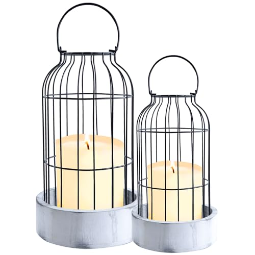 Qivine 2個 メタルキャンドルホルダー、ランタン燭台、灰色のキャンドルホルダーの装飾、結婚式のキャンドルホルダーの装飾、リビングルーム、キッチン、ダイニングルーム、コーヒーテーブル、パティオ、オフィスのための理想的な
