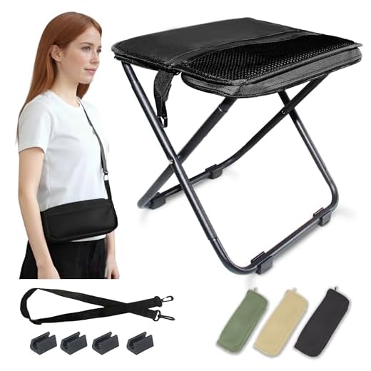COMELY Camping Stool Portable Chair: All-Terrain Folding Carrying Pocket Stool, 4 Anti-Sink Feet, 270Lbs Capacity & 3s Setup. 5000 Cycle Tested for Rugged Sites, Camping, Fishing, Travel, Black.