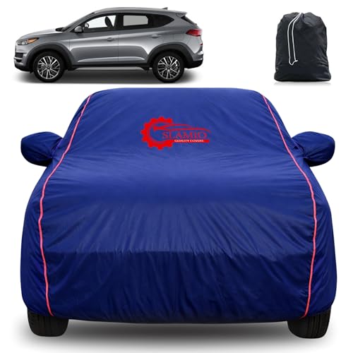 Image of 100% Waterproof Car Cover for Hyundai's Tucson 2016-2021 Model | All-Weather, Dustproof & UV Protection | Heavy-Duty 3-Layer Fabric | Custom Fit with Mirror & Antenna Pocket | Navy Blue