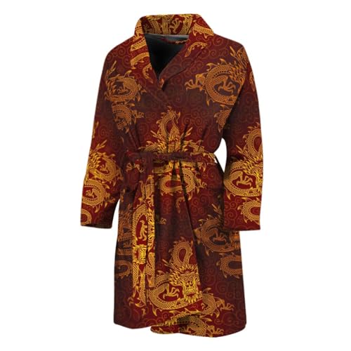 DIQADILA Men And Women Gold Chinese Dragon Pattern Print Bathrobe