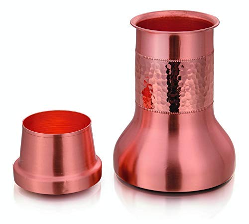 OSNICA Hammered Copper Water Bottle Copper Sugar Pot Vintage Modern Design, Enjoy The Health Benefits Immediately An Ayurvedic Copper Vessel - Traveller's Pure Copper Water Bottle 900 ML (Design-1)