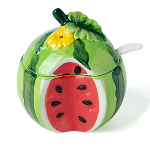 Azucarero de frutas, recipientes de cerámica para café, azúcar, tarro de especias, bote de condimentos, con tapa y cuchara, azucarera colorida